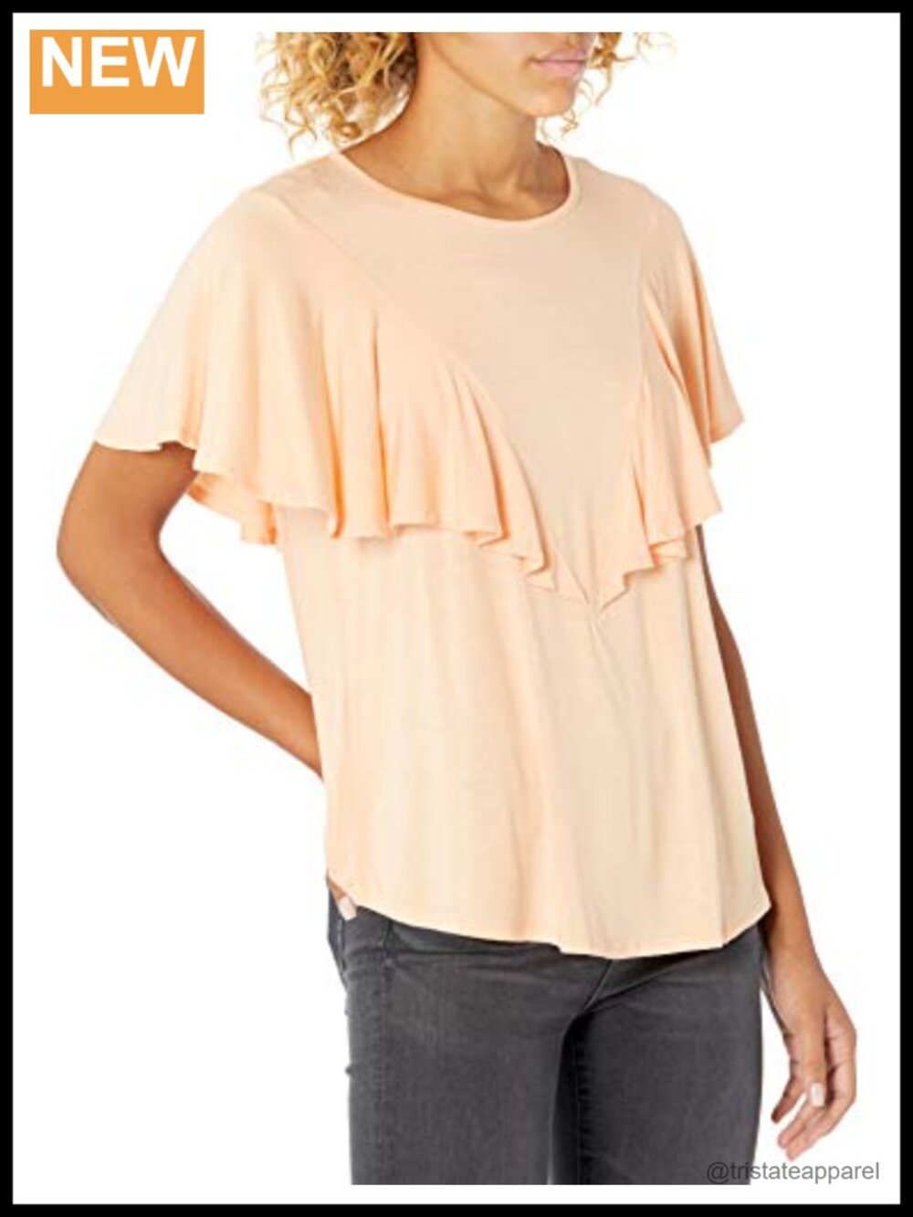 Loose Fit Ruffle Blouse Short Sleeve Scoop Neck Women's Top